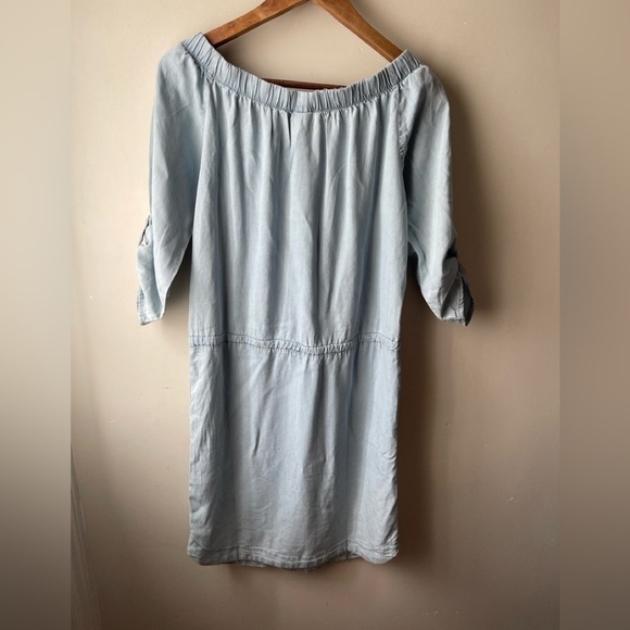 Lolë | Light Blue Denim Jamie Off-Shoulder Blouson Dress NWOT size XS - Picture 5 of 15